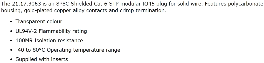 מחברים לתקשורת RJ45 CAT6 ROLINE 21.17.3063 TEXT